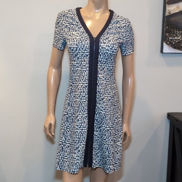 Tory Burch Vienna Dress Womens Size Small Blue Zippered Short Sleeve Fit & Flare - Picture 3 of 14